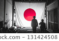 日本國旗與兒童的剪影 131424508