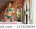 Bali, woman, bikini, tropical, villa, beach, resort, travel, vacation, luxury, summer, model, wooden, interior, relax, wellness, spa, natural, lifestyle, female, retreat, beachwear, house, island, 131424694