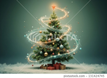 New Year's tree glitters with balls and warm light 131424745