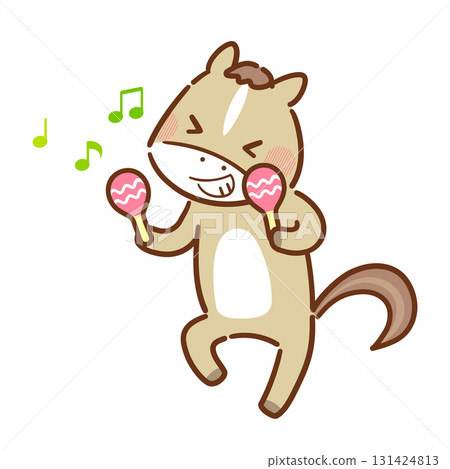 Illustration of a cute horse dancing with maracas (New Year's card, zodiac material) 131424813