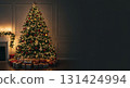 Christmas tree and presents in a cozy living room 131424994