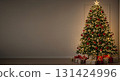 Christmas tree and presents in a cozy living room 131424996