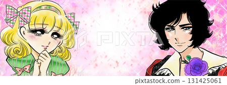 A fantasy illustration of a beautiful blonde woman who is unsure about a date invitation from a handsome prince from a 1970s manga. 131425061