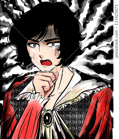 昭和少女漫畫風格的中世紀歐洲黑髮王子，震驚得說不出話來，背景不祥 131425073