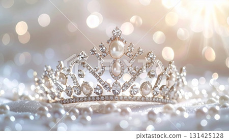 Pearl white sparkling tiara background illustration 131425128