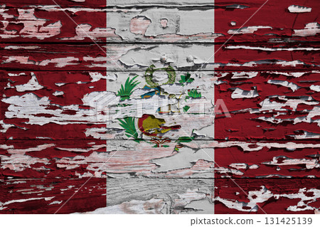Flag of Peru painted on a wooden board Flag of Peru painted on a wooden board 131425139
