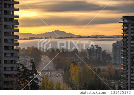 Foggy morning in residential area of greater Vancouver with view at mountain Baker Foggy morning in residential area of greater Vancouver with view at mountain Baker 131425173