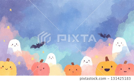 流行可愛的萬聖節南瓜和鬼魂插圖框架_3 131425183