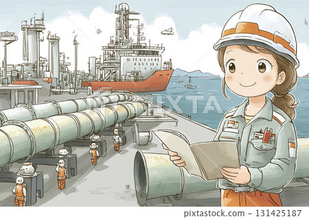 Miyu Series: Miyu checking the pipeline at the port oil terminal 131425187