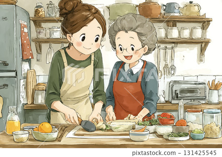 Miyu series: A scene where Miyu is helping an elderly person with a meal 131425545