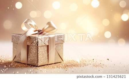 香檳米色閃亮聖誕禮物背景圖 131425621