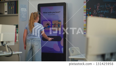 Young Schoolgirl on AI Mood Tracker Takes Test to Determine Personality Type 131425958