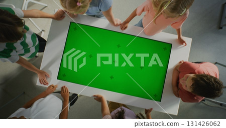 Pupils Study in Modern Classroom on Digital Screen With Chromakey Layout Pupils Study in Modern Classroom on Digital Screen With Chromakey Layout 131426062