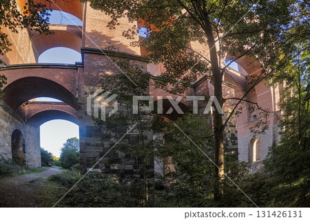 Goeltzschtal Bridge view from below with arches Goeltzschtal Bridge view from below with arches 131426131