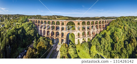 Goeltzschtal Bridge panoramic aerial view 131426142