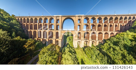 Goeltzschtal Bridge panoramic aerial view 131426143
