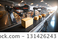 Automatic sorting robots and cardboard boxes symbolizing smart logistics 131426243