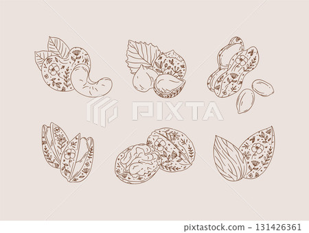 Nuts floral graphic style brown 131426361