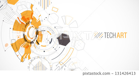 Abstract background. Scientific and technological concept with the use of technical elements formed in the shape of a circle. Vector 131426413