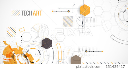 Abstract background. Scientific and technological concept with the use of technical elements formed in the shape of a circle. Vector 131426417