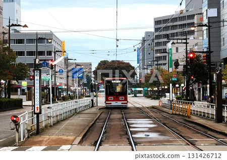 Early morning streetcar in Toyama City 131426712