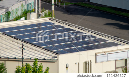 Solar panels on the roof of a convenience store Solar panels on the roof of a convenience store 131426827