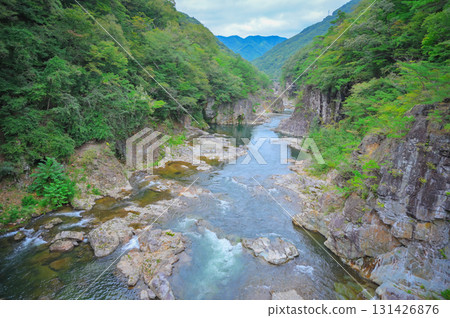 The clear waters of the Kinugawa River and the rocky area of Ryuokyo Gorge 131426876