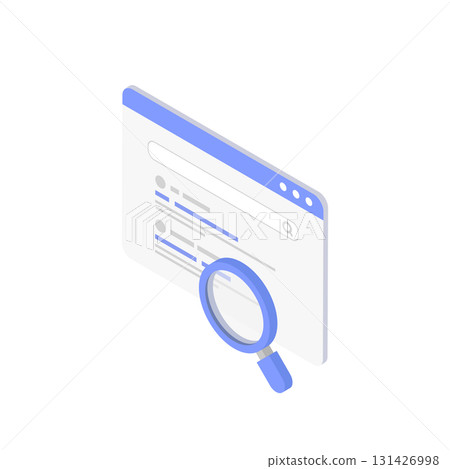 Web browser search results and magnifying glass vector illustration (isometric) 131426998