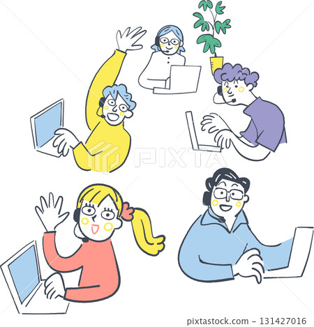 Illustration of many people answering questions and inquiries 131427016