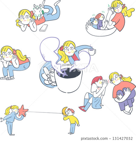 I'm always available. A natural and attentive consultation. Illustration of a counselor and a child. I'm always available. A natural and attentive consultation. Illustration of a counselor and a child. 131427032