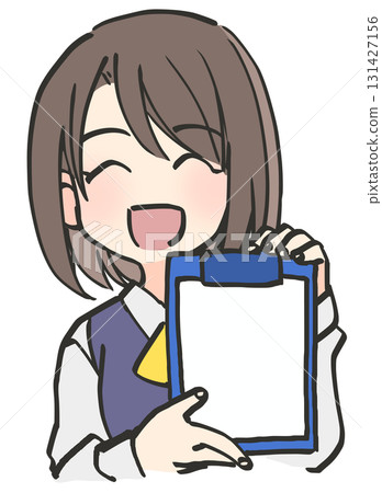 女人拿著一塊空白的板 女人拿著一塊空白的板 131427156