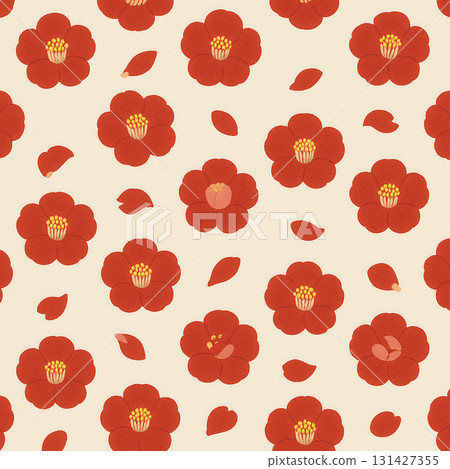 Camellia Flower Series: A dynamic camellia pattern mixed with fallen petals 131427355