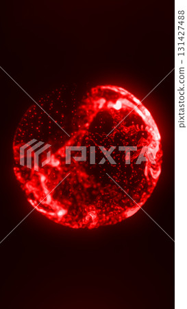 Abstract glowing red plasma sphere with dynamic energy particles in motion Abstract glowing red plasma sphere with dynamic energy particles in motion 131427488