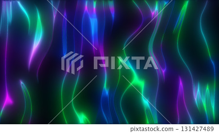Smooth abstract waves of neon green, blue, and purple, gently flowing and creating an elegant futuristic design Smooth abstract waves of neon green, blue, and purple, gently flowing and creating an elegant futuristic design 131427489