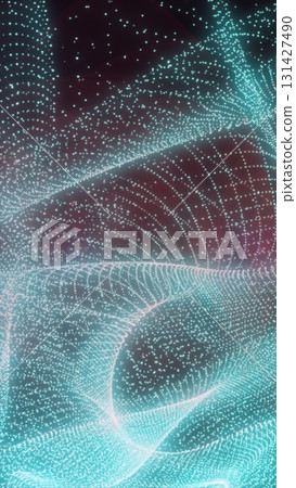 Abstract pink light wave formed by glowing particles, creating a fluid and flowing digital mesh structure Abstract pink light wave formed by glowing particles, creating a fluid and flowing digital mesh structure 131427490