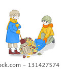 Watercolor illustration of children collecting fallen leaves 131427574