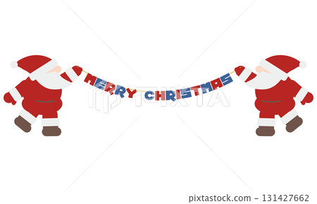 聖誕老人手持 MERRY CHRISTMAS 旗幟的可愛側面插圖素材 聖誕老人手持 MERRY CHRISTMAS 旗幟的可愛側面插圖素材 131427662