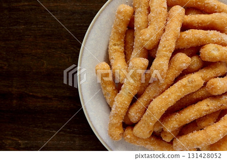 White Karinto on a table background seen from directly above 131428052