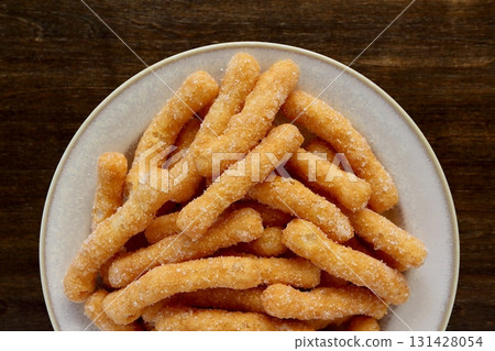 White Karinto on a table background seen from directly above 131428054