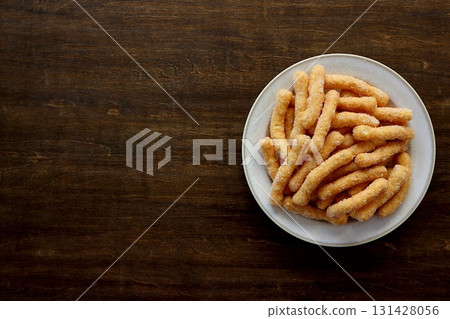 White Karinto on a table background seen from directly above White Karinto on a table background seen from directly above 131428056