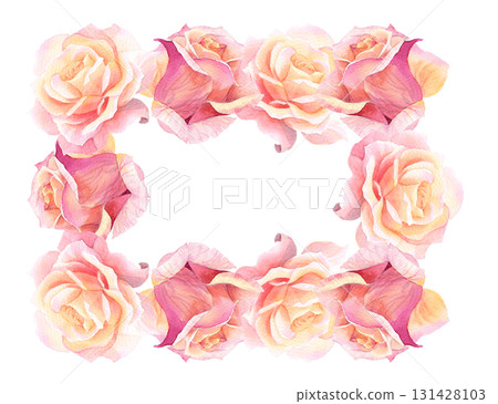Restangular frame of rosebuds. Watercolor handmade illustration. For packaging design, cards, cover, prints, product labels and fabric. Restangular frame of rosebuds. Watercolor handmade illustration. For packaging design, cards, cover, prints, product labels and fabric. 131428103