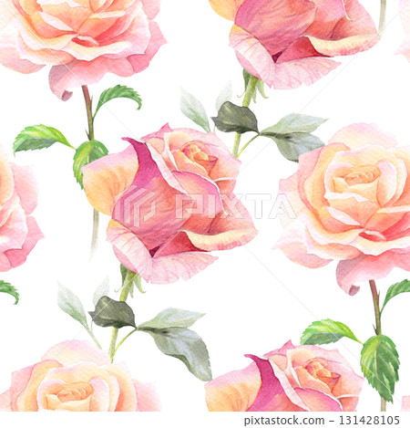 Seamless pattern of roses. Watercolor handmade illustration. For packaging design, cards, cover, prints, product labels and fabric.  131428105