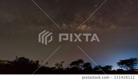 A starry sky and the Milky Way seen from the Masai Mara 131428112