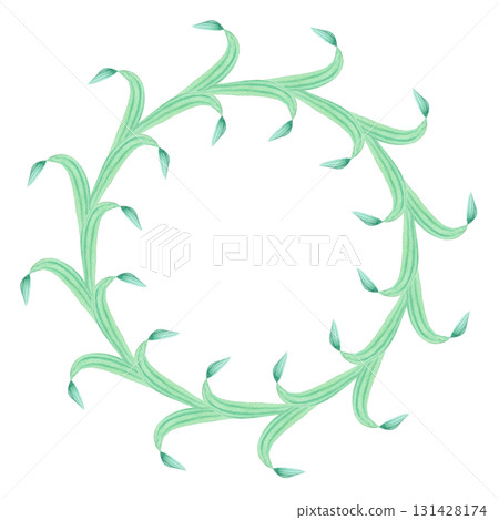 Wreath of irises leaves. Watercolor handmade illustration. For packaging design, cards, cover, prints, product labels and fabric. 131428174