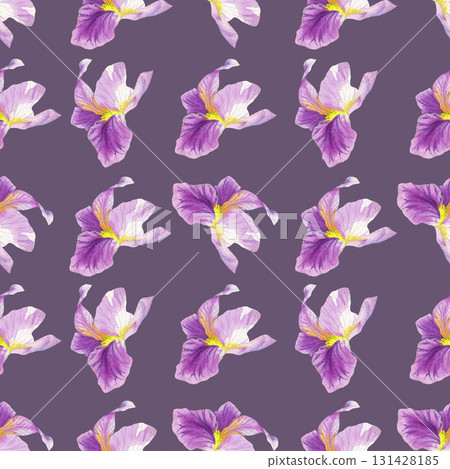 Seamless pattern of irises. Watercolor handmade illustration. For packaging design, cards, cover, prints, product labels and fabric.  131428185