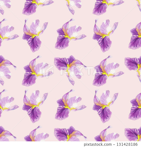 Seamless pattern of irises. Watercolor handmade illustration. For packaging design, cards, cover, prints, product labels and fabric. Seamless pattern of irises. Watercolor handmade illustration. For packaging design, cards, cover, prints, product labels and fabric. 131428186