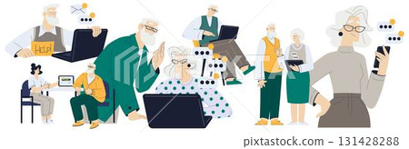 Old People Character Use Internet and Modern Gadget Vector Set Old People Character Use Internet and Modern Gadget Vector Set 131428288