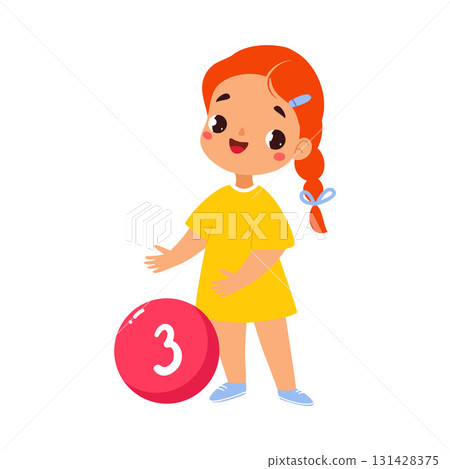 Girl Character Hold Three Number Learn Counting Vector Illustration 131428375