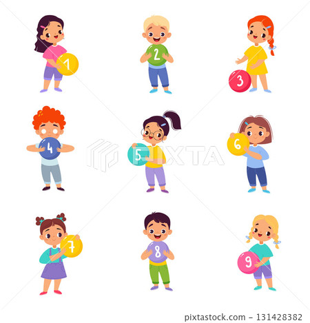 Numbers with Kid Character Learn Counting Vector Set 131428382