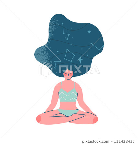 Mystic with Woman Character with Esoteric Astrological Sign Vector Illustration 131428435